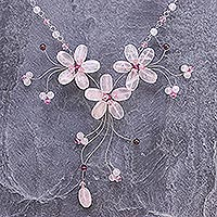 Rose quartz and garnet choker Floral Cascade Thailand