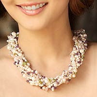 Pearl and amethyst torsade necklace Pastel Petals Thailand