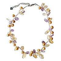 Pearl and amethyst strand necklace Ethereal Thailand