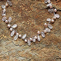 Pearl and rose quartz choker Ethereal Thailand