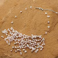 Pearl and rose quartz beaded necklace Cloudfall Thailand