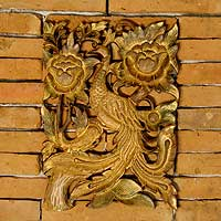 Teak relief panel Golden Peacock Thailand