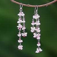 Rose quartz waterfall earrings Rosy Rain Thailand