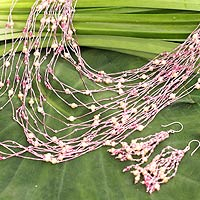 Pearl and rose quartz jewelry set Rushing Pink Thailand