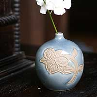 Celadon ceramic vase Blue Orchid Bubble Thailand