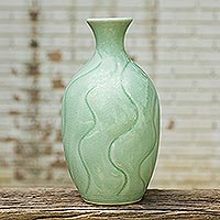 Celadon ceramic vase Swift Waves Thailand