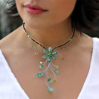 Beaded necklace Sea Green Forest Thailand