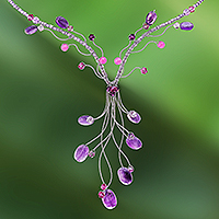 Amethyst and quartzite Y necklace Lilac Spray Thailand