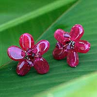 Sterling silver button earrings Crimson Flower Thailand