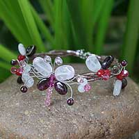 Garnet and rose quartz wrap bracelet Butterfly Bloom Thailand