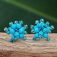 Sterling silver button earrings Blue Stars Thailand