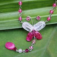 Rose quartz pendant necklace Butterfly Secrets Thailand