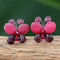 Garnet button earrings Exotic Butterfly Thailand