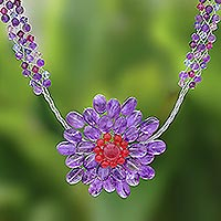 Amethyst flower necklace Purple Chrysanthemum Thailand