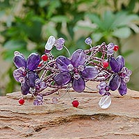 Amethyst and rose quartz wrap bracelet Violet Garland Thailand