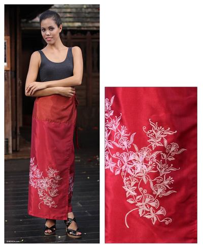 Silk and cotton sarong, 'Bright Blossoms' - Handcrafted Silk Sarong