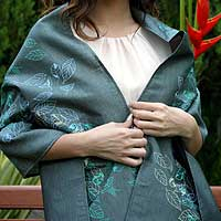 Silk and cotton shawl Emerald Foliage Thailand