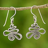 Silver dangle earrings, 'Pagoda' - 950 Silver Dangle Earrings