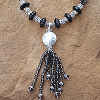 Onyx and quartz pendant necklace, 'Excellence' - Onyx and Quartz Pendant Necklace