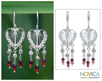 Garnet chandelier earrings, Thai Hearts