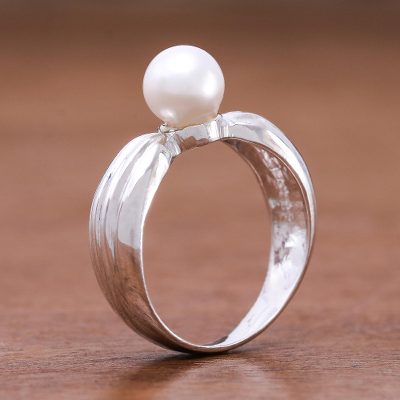 Silver and Pearl Solitaire Ring