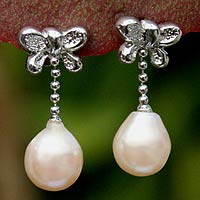 Pearl dangle earrings Butterfly Cocoon Thailand