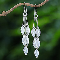 Sterling silver dangle earrings Leaf Chimes Thailand