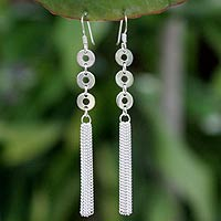 Sterling silver dangle earrings, 'Pony Tail' - Hand Made Sterling Silver Dangle Earrings