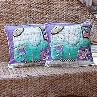 Cotton cushion covers Dreamy Elephants pair Thailand