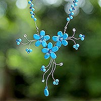 Beaded necklace Blue Floral Cascade Thailand