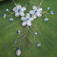 Quartz flower necklace Blue Wildflowers Thailand