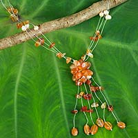 Carnelian and pearl flower necklace Fantasy Thailand