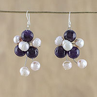 Amethyst and pearl cluster earrings Universe Thailand