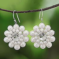 Pearl flower earrings White Chrysanthemum Thailand