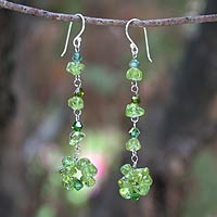 Peridot dangle earrings, 'Waterfall' - Beaded Peridot Earrings