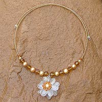 Pearl and citrine flower necklace Oriental Bloom Thailand