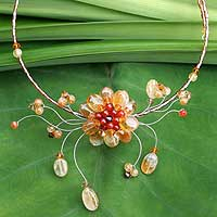 Carnelian and citrine flower necklace Orange Bloom Thailand