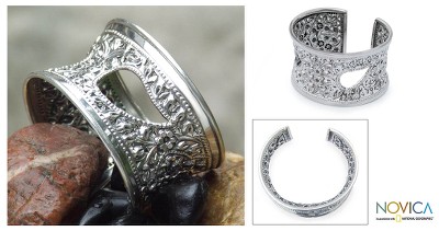 Sterling silver cuff bracelet, Thai Charm