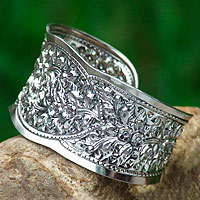 Sterling silver cuff bracelet Camellia Princess Thailand