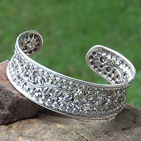 Sterling silver cuff bracelet Flower of Lanna Thailand