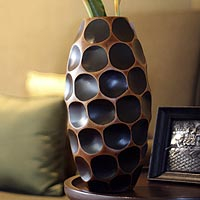 Mango wood vase Polka Dot Black Thailand