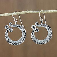 Silver dangle earrings, 'Flower Serpents' - Sterling silver dangle earrings