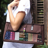 Leather and cotton handbag Chocolate Brown Thailand