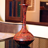 Lacquered bamboo vase, 'Melody of Art' - Lacquered bamboo vase