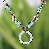 Jade pendant necklace, 'Endless Harmony' - Mango Wood and Jade Necklace