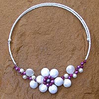 Pearl flower necklace Tantalizing White Violet Thailand