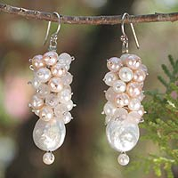 Pearl and rose quartz cluster earrings Clusters Thailand