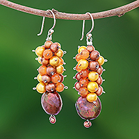 Pearl and carnelian cluster earrings Golden Thailand