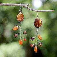 Pearl and carnelian dangle earrings Mesmerizing Cinnamon Thailand