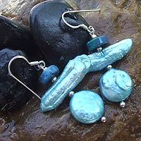 Pearl and chrysocolla dangle earrings,